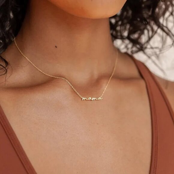Gold “Mama” Script Necklace – Minimalist Mother Gift - Picture 2 of 6